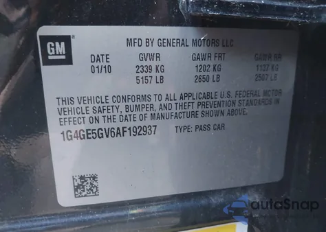 2010 Buick Lacrosse Cxs из США, поврежденный, VIN 1G4GE5GV6AF192937